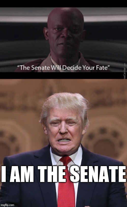 Emperor Trump | I AM THE SENATE | image tagged in donald trump,star wars,i am the senate,mace windu,impeach trump,impeachment | made w/ Imgflip meme maker