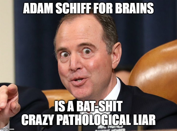 Schiff for brains | ADAM SCHIFF FOR BRAINS; IS A BAT-SHIT CRAZY PATHOLOGICAL LIAR | image tagged in schiff for brains | made w/ Imgflip meme maker