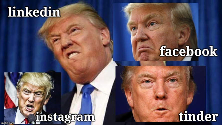 Trump Angry Finger Wag | linkedin; facebook; instagram; tinder | image tagged in trump angry finger wag | made w/ Imgflip meme maker