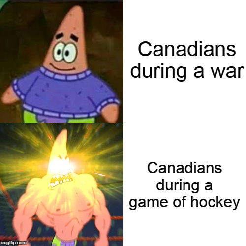 Canada memes | Canadians during a war; Canadians during a game of hockey | image tagged in memes,drake hotline bling | made w/ Imgflip meme maker