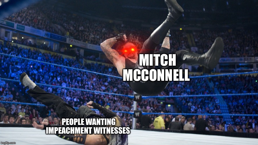 Witnesses vote turnout | MITCH MCCONNELL; PEOPLE WANTING IMPEACHMENT WITNESSES | image tagged in meme smackdown | made w/ Imgflip meme maker