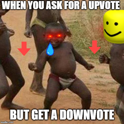 Third World Success Kid Meme | WHEN YOU ASK FOR A UPVOTE; BUT GET A DOWNVOTE | image tagged in memes,third world success kid | made w/ Imgflip meme maker