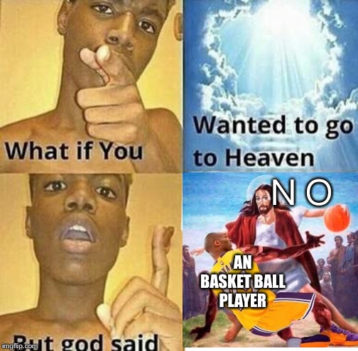 What if you wanted to go to Heaven | ＮＯ; AN BASKET BALL PLAYER | image tagged in what if you wanted to go to heaven | made w/ Imgflip meme maker