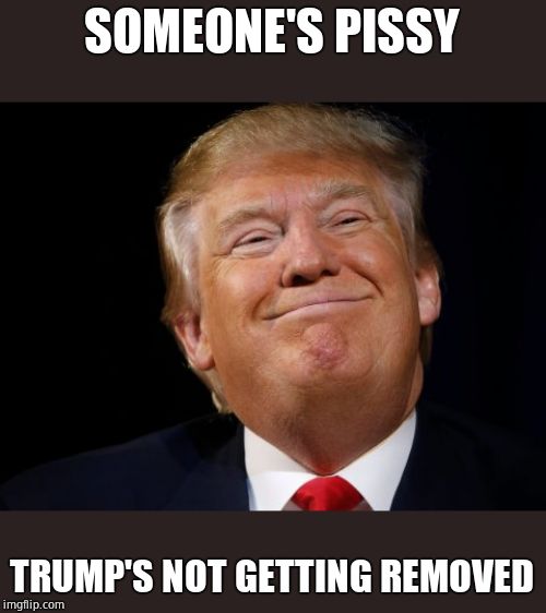 Smug Trump | SOMEONE'S PISSY TRUMP'S NOT GETTING REMOVED | image tagged in smug trump | made w/ Imgflip meme maker