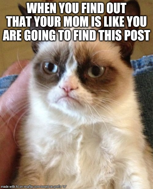 Grumpy Cat | WHEN YOU FIND OUT THAT YOUR MOM IS LIKE YOU ARE GOING TO FIND THIS POST | image tagged in memes,grumpy cat | made w/ Imgflip meme maker