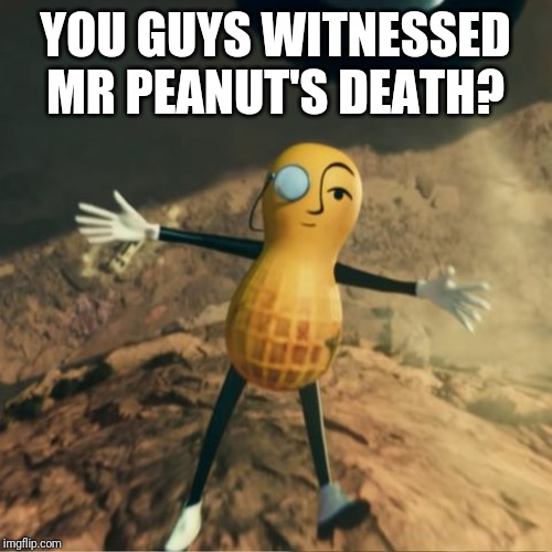 Mr Peanut's death | YOU GUYS WITNESSED MR PEANUT'S DEATH? | image tagged in mr peanut's death | made w/ Imgflip meme maker