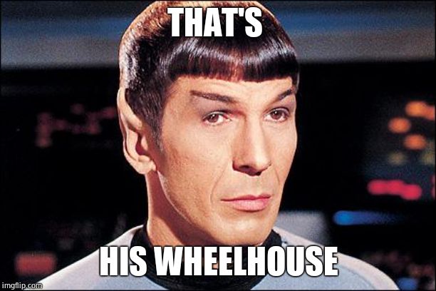 Condescending Spock | THAT'S HIS WHEELHOUSE | image tagged in condescending spock | made w/ Imgflip meme maker