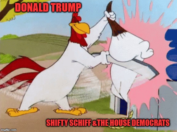 SCHOOLING SHIFTY SCHIFF | DONALD TRUMP; SHIFTY SCHIFF &THE HOUSE DEMOCRATS | image tagged in animals | made w/ Imgflip meme maker