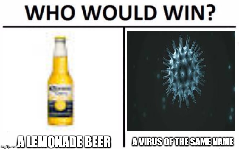 Who Would Win? Meme | A LEMONADE BEER; A VIRUS OF THE SAME NAME | image tagged in memes,who would win | made w/ Imgflip meme maker