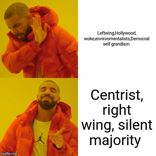 Drake Hotline Bling | Leftwing,Hollywood, woke,environmentalists,Democrat self grandism; Centrist, right wing, silent majority | image tagged in memes,drake hotline bling | made w/ Imgflip meme maker