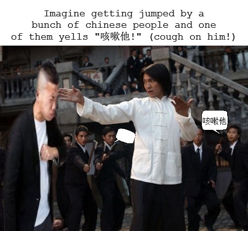 Jumped And Getting Coughed On By Chinese Blank Meme Template