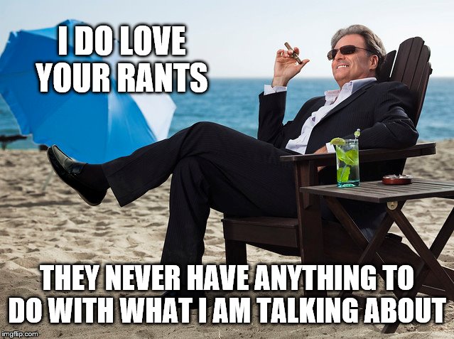 I DO LOVE YOUR RANTS THEY NEVER HAVE ANYTHING TO DO WITH WHAT I AM TALKING ABOUT | made w/ Imgflip meme maker