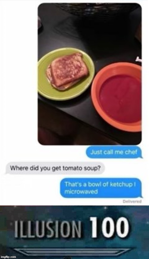 image tagged in illusion 100,illusion,tomatoes,grilled cheese,chef | made w/ Imgflip meme maker