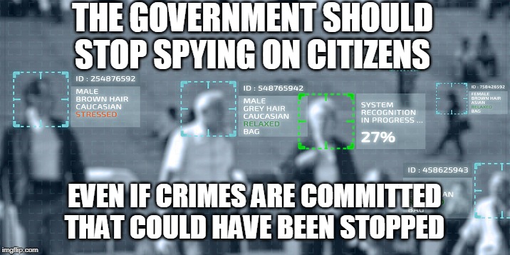 The Principle of Liberty | THE GOVERNMENT SHOULD STOP SPYING ON CITIZENS; EVEN IF CRIMES ARE COMMITTED THAT COULD HAVE BEEN STOPPED | image tagged in government surveillance,spying,government,crimes,privacy,liberty | made w/ Imgflip meme maker