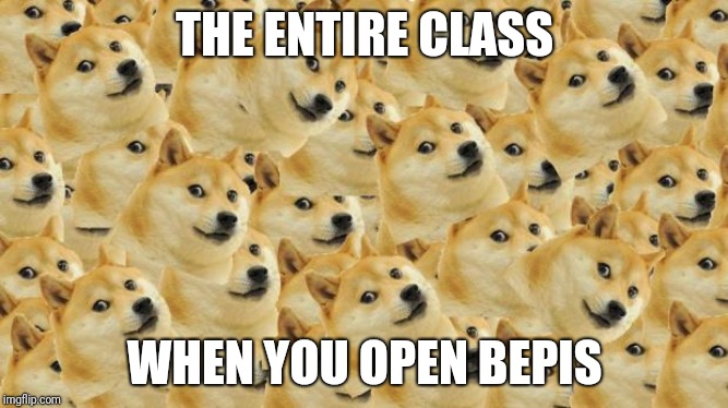 Multi Doge Meme | THE ENTIRE CLASS; WHEN YOU OPEN BEPIS | image tagged in memes,multi doge | made w/ Imgflip meme maker