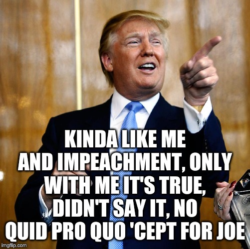 Donal Trump Birthday | KINDA LIKE ME AND IMPEACHMENT, ONLY WITH ME IT'S TRUE, DIDN'T SAY IT, NO QUID PRO QUO 'CEPT FOR JOE | image tagged in donal trump birthday | made w/ Imgflip meme maker