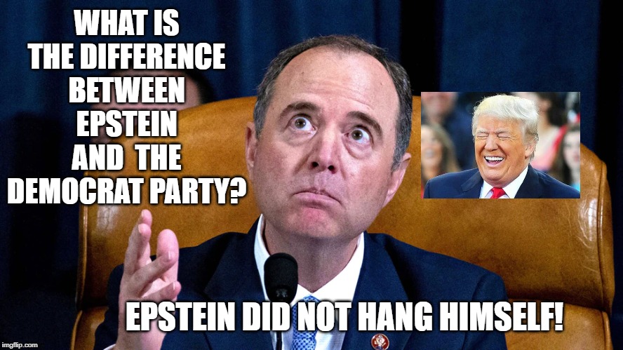 What is the Difference Between Epstein and the Democrat Party? | WHAT IS THE DIFFERENCE BETWEEN EPSTEIN AND  THE DEMOCRAT PARTY? EPSTEIN DID NOT HANG HIMSELF! | image tagged in impeachment,democrats,epstein | made w/ Imgflip meme maker