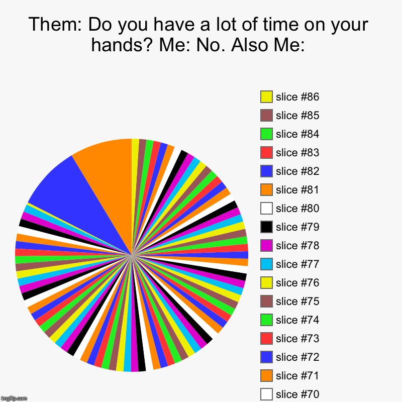 Them: Do you have a lot of time on your hands? Me: No. Also Me: | | image tagged in charts,pie charts | made w/ Imgflip chart maker