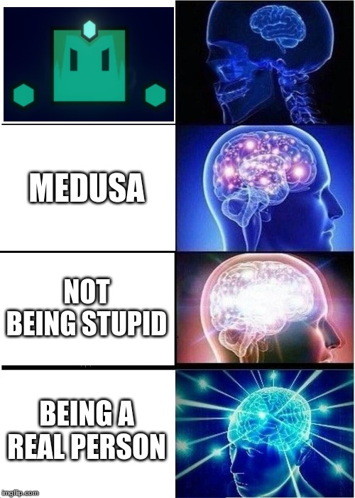 Expanding Brain Meme | MEDUSA NOT BEING STUPID BEING A REAL PERSON | image tagged in memes,expanding brain | made w/ Imgflip meme maker