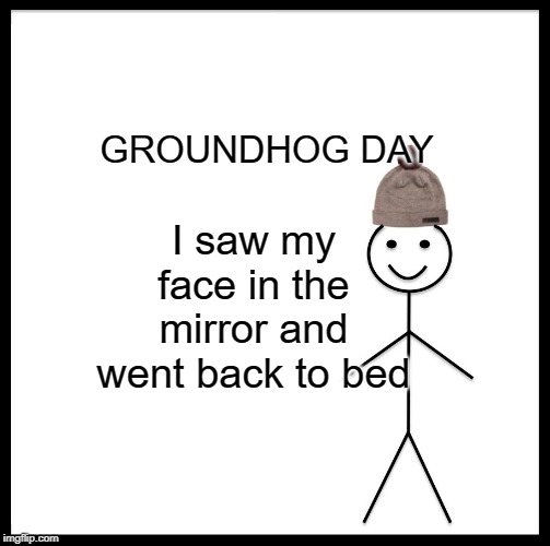 Be Like Bill Meme | GROUNDHOG DAY; I saw my face in the mirror and went back to bed | image tagged in memes,be like bill | made w/ Imgflip meme maker