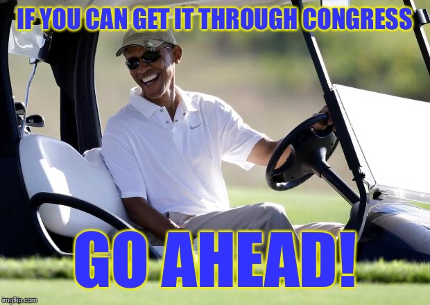 Trump could do a whole lot more if he worked with Congress! | IF YOU CAN GET IT THROUGH CONGRESS; GO AHEAD! | image tagged in obama golf,congress,trump,impeach trump,border wall,partisanship | made w/ Imgflip meme maker