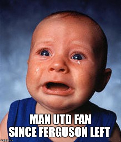 baby crying | MAN UTD FAN SINCE FERGUSON LEFT | image tagged in baby crying | made w/ Imgflip meme maker