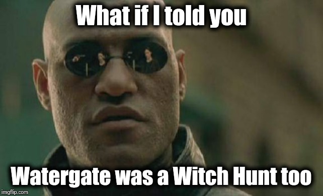 Matrix Morpheus Meme | What if I told you Watergate was a Witch Hunt too | image tagged in memes,matrix morpheus | made w/ Imgflip meme maker