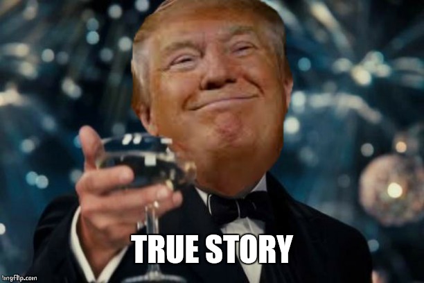 Trump cheers | TRUE STORY | image tagged in trump cheers | made w/ Imgflip meme maker