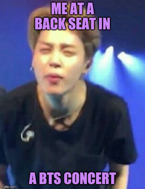 Jimin squinting | ME AT A BACK SEAT IN; A BTS CONCERT | image tagged in jimin squinting | made w/ Imgflip meme maker