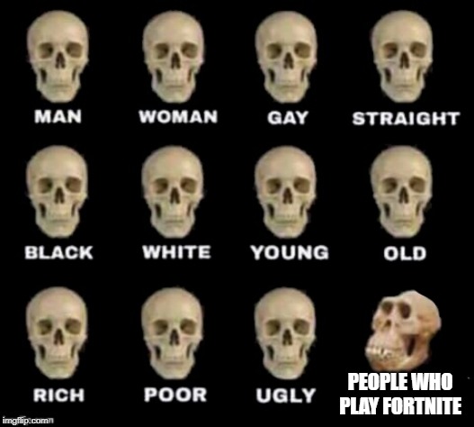 idiot skull | PEOPLE WHO PLAY FORTNITE | image tagged in idiot skull | made w/ Imgflip meme maker