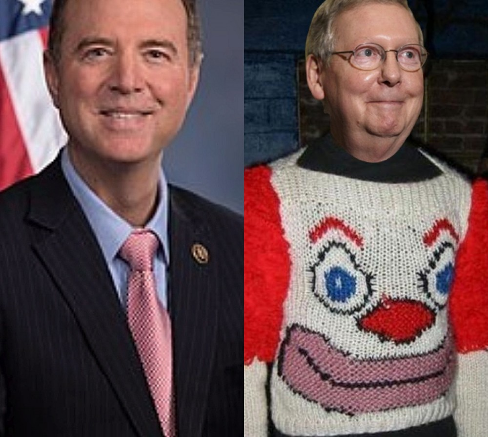 High Quality Adam Schiff is serious, Mitch McConnell is a clown Blank Meme Template