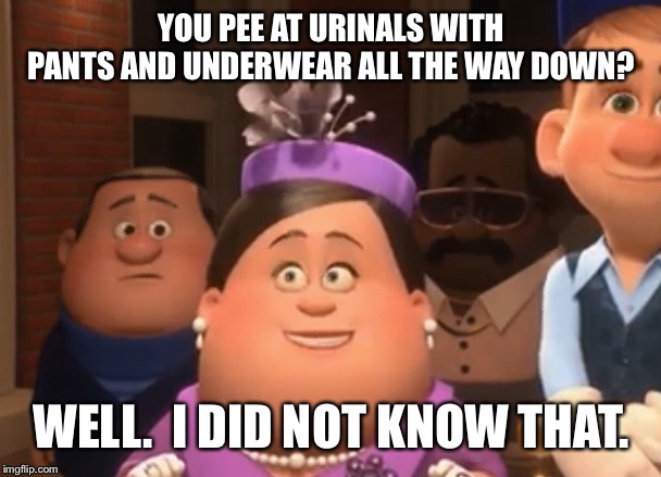 Well.  I did not know that. | YOU PEE AT URINALS WITH PANTS AND UNDERWEAR ALL THE WAY DOWN? WELL.  I DID NOT KNOW THAT. | image tagged in well i did not know that,urinal,memes,funny | made w/ Imgflip meme maker