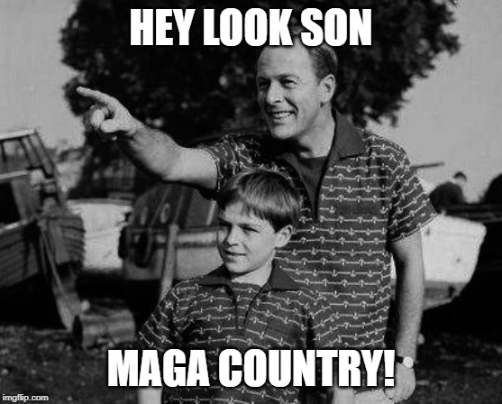 Father and son | HEY LOOK SON MAGA COUNTRY! | image tagged in father and son | made w/ Imgflip meme maker