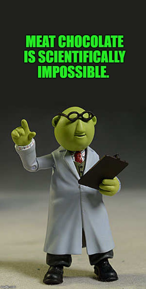 muppets | MEAT CHOCOLATE IS SCIENTIFICALLY IMPOSSIBLE. | image tagged in muppets | made w/ Imgflip meme maker