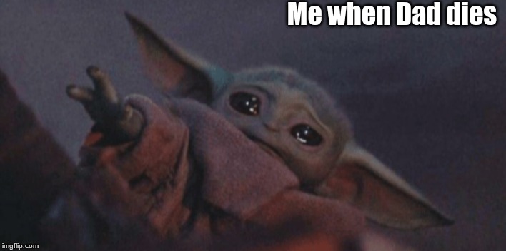 Baby yoda cry | Me when Dad dies | image tagged in baby yoda cry | made w/ Imgflip meme maker