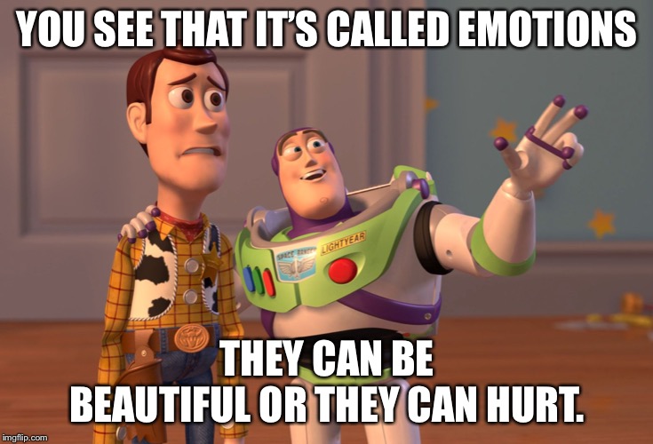 X, X Everywhere Meme | YOU SEE THAT IT’S CALLED EMOTIONS; THEY CAN BE BEAUTIFUL OR THEY CAN HURT. | image tagged in memes,x x everywhere | made w/ Imgflip meme maker