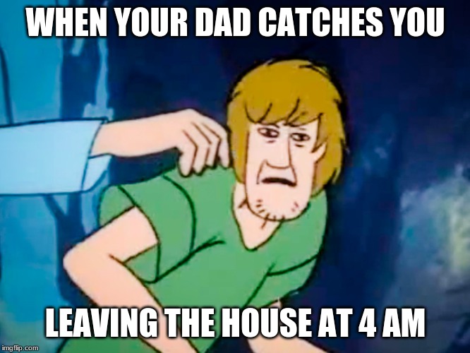 Shaggy meme | WHEN YOUR DAD CATCHES YOU; LEAVING THE HOUSE AT 4 AM | image tagged in shaggy meme | made w/ Imgflip meme maker