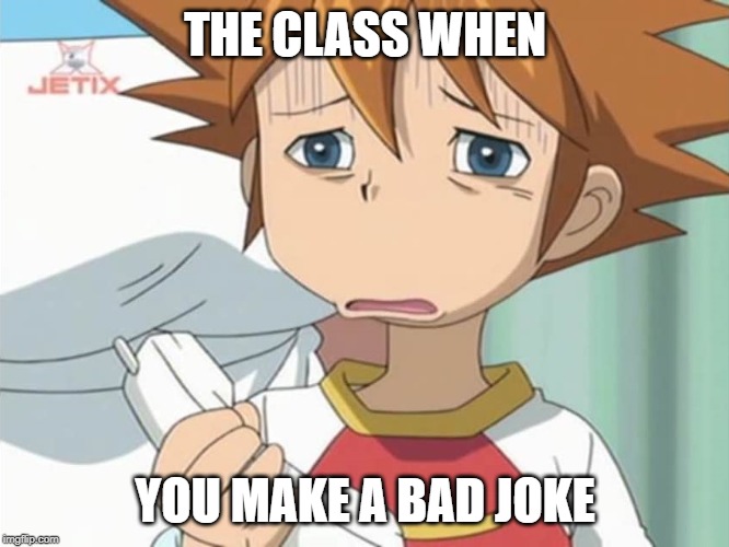 Chris is Displeased - Sonic X | THE CLASS WHEN; YOU MAKE A BAD JOKE | image tagged in chris is displeased - sonic x | made w/ Imgflip meme maker