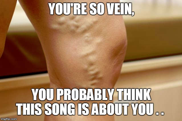 YOU'RE SO VEIN, YOU PROBABLY THINK THIS SONG IS ABOUT YOU . . | image tagged in funny memes,funny meme,too funny,pop music,lol so funny,bad pun | made w/ Imgflip meme maker