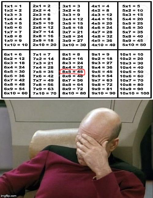 Some multiplication skills | image tagged in memes,really,captain picard facepalm | made w/ Imgflip meme maker