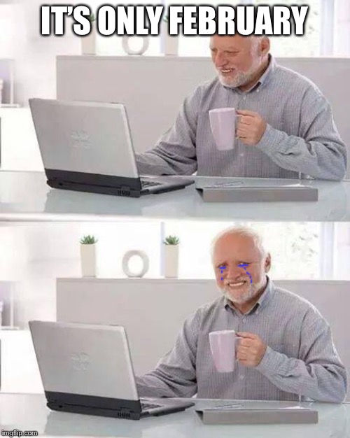 Hide the Pain Harold Meme | IT’S ONLY FEBRUARY | image tagged in memes,hide the pain harold | made w/ Imgflip meme maker