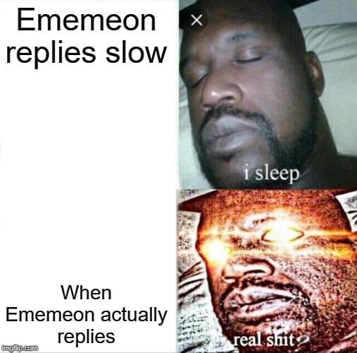 Sleeping Shaq | Ememeon replies slow; When Ememeon actually replies | image tagged in memes,sleeping shaq | made w/ Imgflip meme maker