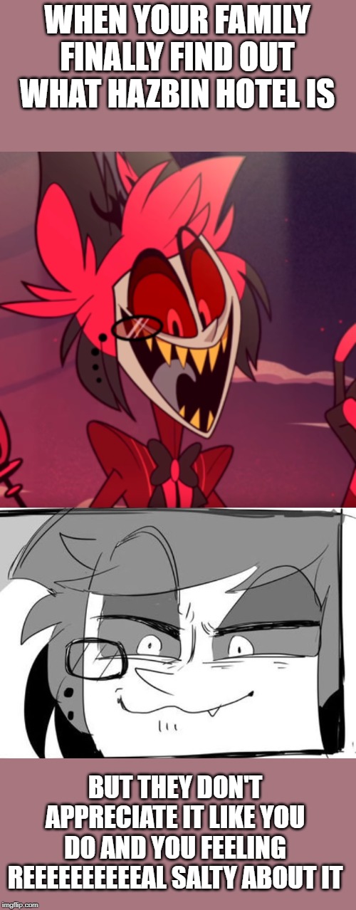 That disappointed me greatly. | WHEN YOUR FAMILY FINALLY FIND OUT WHAT HAZBIN HOTEL IS; BUT THEY DON'T APPRECIATE IT LIKE YOU DO AND YOU FEELING REEEEEEEEEEAL SALTY ABOUT IT | image tagged in hazbin hotel,salty,i have no idea what i am doing | made w/ Imgflip meme maker