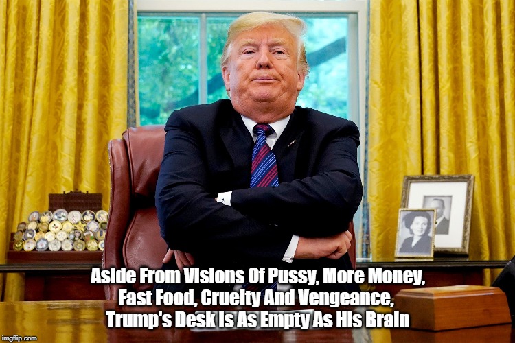 Aside From Visions Of Pussy, More Money,
Fast Food, Cruelty And Vengeance, 
Trump's Desk Is As Empty As His Brain | made w/ Imgflip meme maker