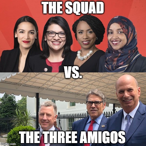 MK2020 Undercard | THE SQUAD; VS. THE THREE AMIGOS | image tagged in the squad,the three amigos,socialists,capitalists,mortal kombat,undercard | made w/ Imgflip meme maker