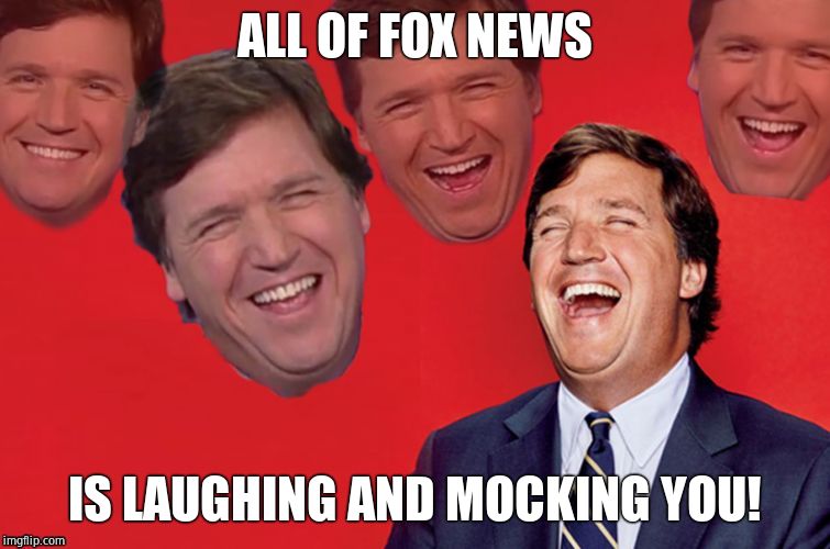 Tucker laughs at libs | ALL OF FOX NEWS IS LAUGHING AND MOCKING YOU! | image tagged in tucker laughs at libs | made w/ Imgflip meme maker