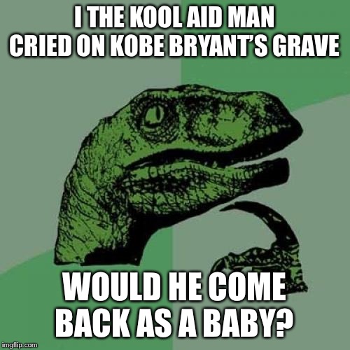 #BabyNut | I THE KOOL AID MAN CRIED ON KOBE BRYANT’S GRAVE; WOULD HE COME BACK AS A BABY? | image tagged in memes,philosoraptor | made w/ Imgflip meme maker