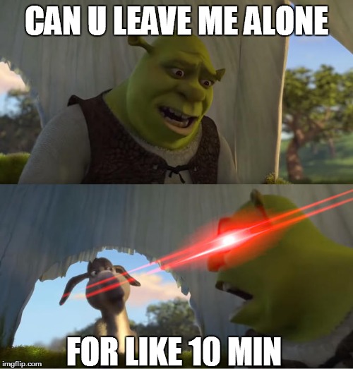 Shrek For Five Minutes | CAN U LEAVE ME ALONE; FOR LIKE 10 MIN | image tagged in shrek for five minutes | made w/ Imgflip meme maker