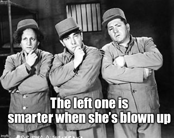 Three Stooges Thinking | The left one is smarter when she’s blown up | image tagged in three stooges thinking | made w/ Imgflip meme maker
