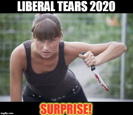 This is not 2016. | LIBERAL TEARS 2020; SURPRISE! | image tagged in liberal tears,triggered liberal,knife,tough,revenge | made w/ Imgflip meme maker
